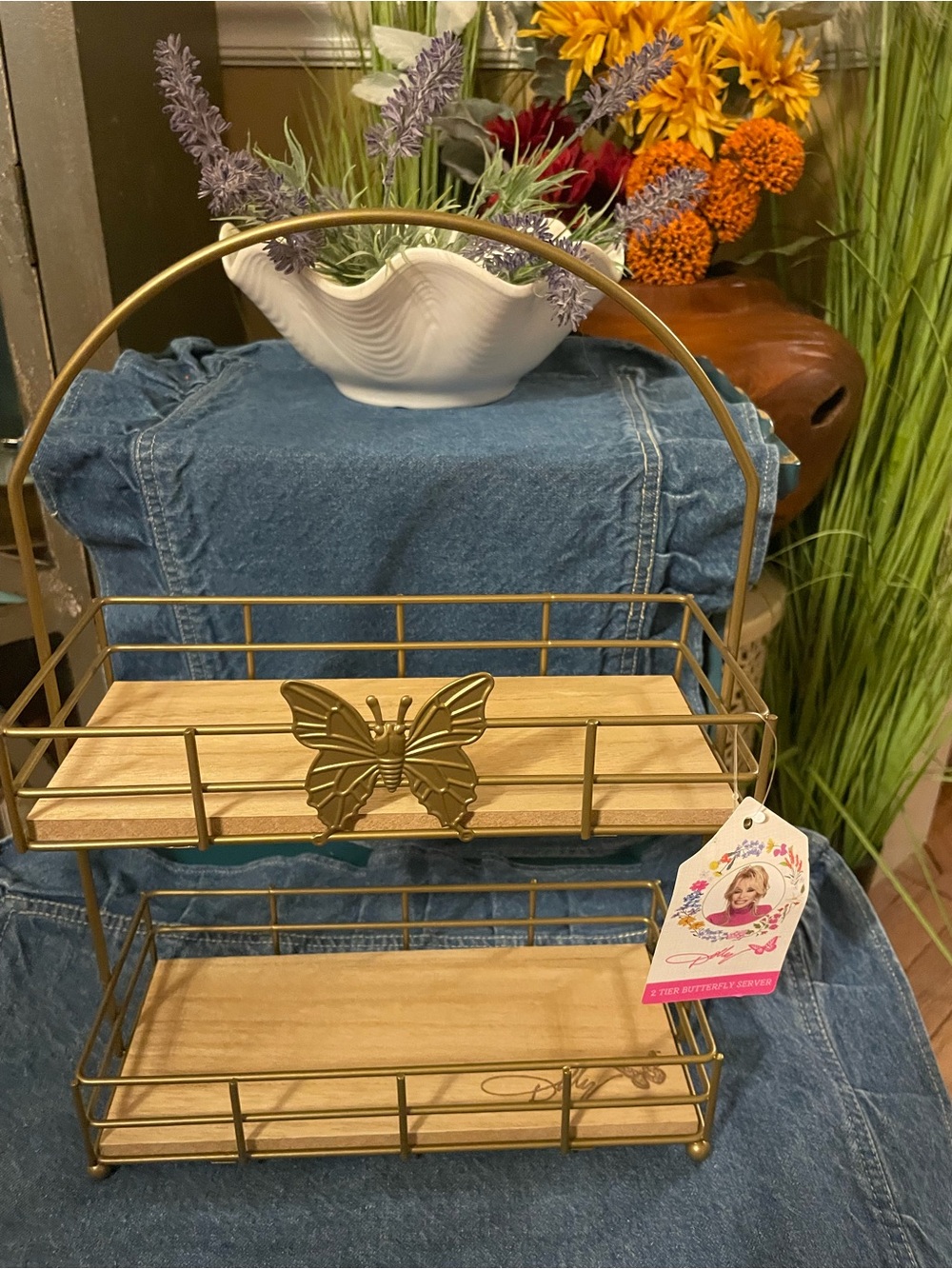 Dolly Parton Gold Butterfly Two-Tier Wall Shelf - Decorative Home Wall Decor